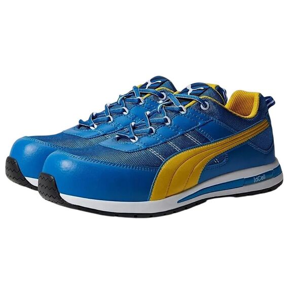 BNWOT PUMA® Safety Kickflip Low SD Composite Toe Shoe, 12, Blue/White/Yellow - Picture 1 of 9